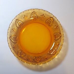 Vintage Amber Glass Pie Dish Fleur De Lis Scalloped Mid Century Modern